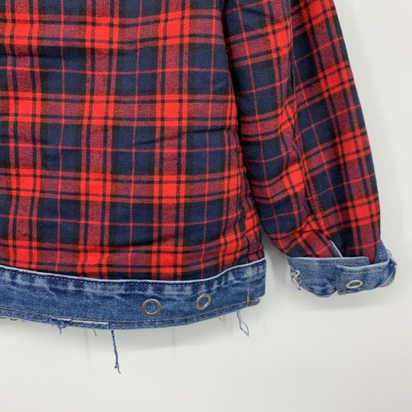 Blank NYC Reversible Jacket Plaid Denim Red Blue American Pie - Picture 13 of 16